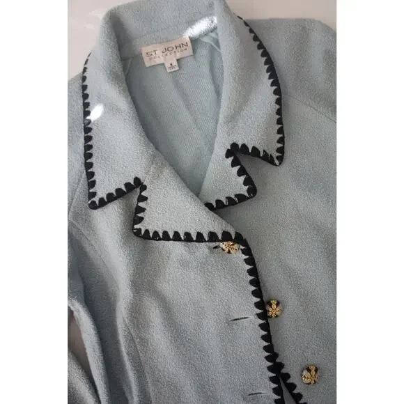 Vintage St. John Blue Knit Jacket with Contrast Trim & Gold Buttons – Size 8 - Picture 7 of 7